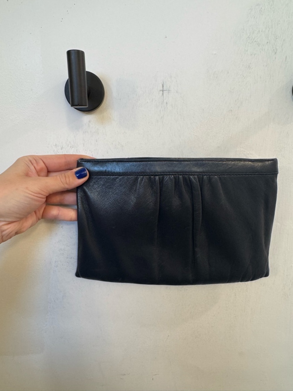 Vintage Black Leather Fold-Over Clutch - Picture 2 of 3